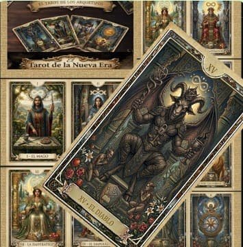 Cartas del Tarot de la Nueva Era y de los Arquetipos con la carta XV El Diablo para lecturas de amor en Medellín.